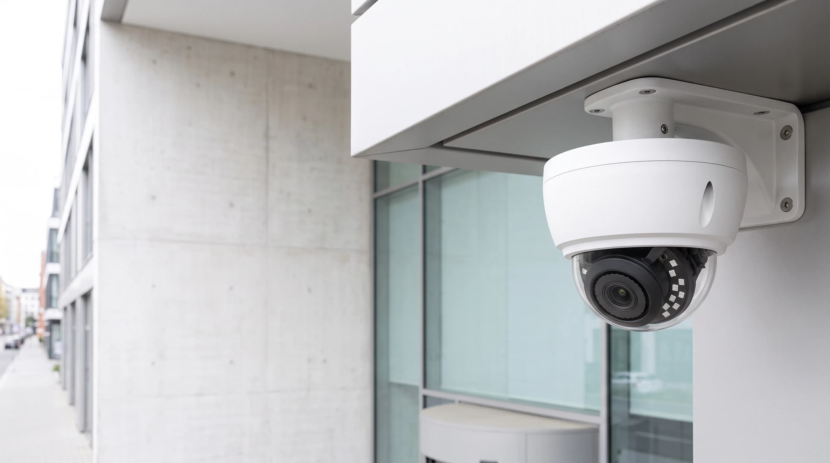 Die FTronics FC-8D Zoom ist an einem Gewerbegebäude installiert