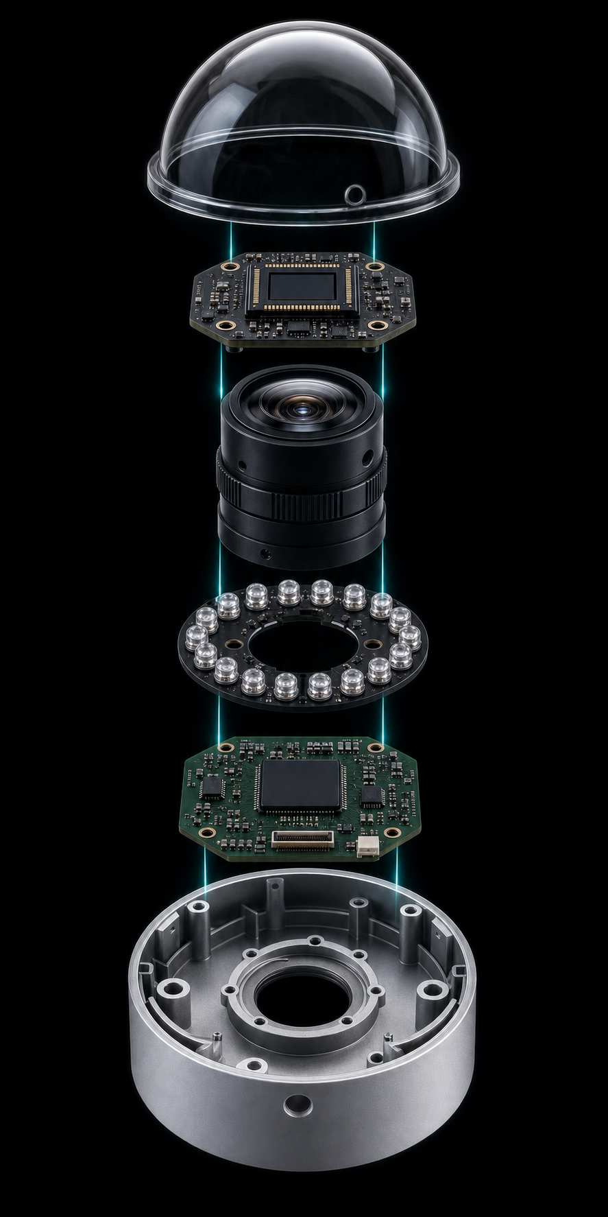 FTronics FC-8D Pro Explosionsdarstellung mit sechs Bauteilen