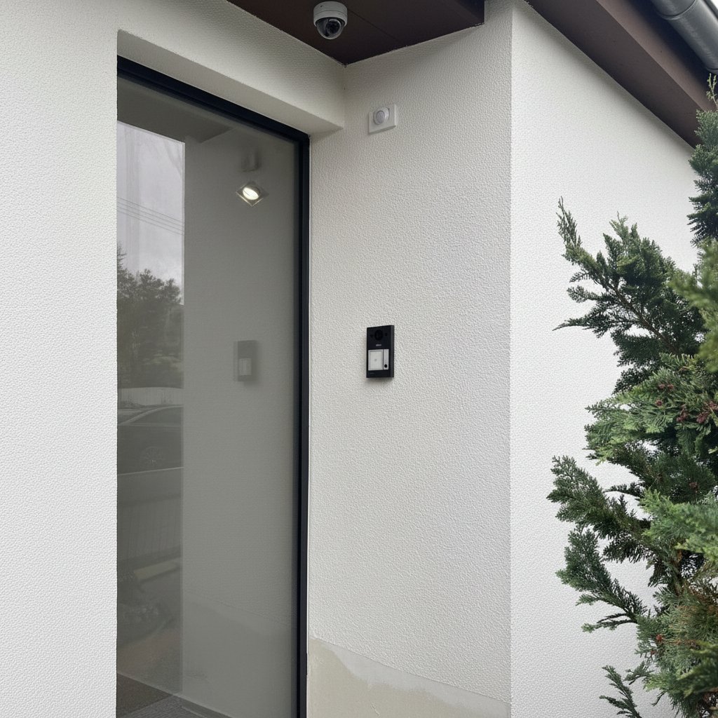 Dome-Kamera am Eingang eines Einfamilienhauses