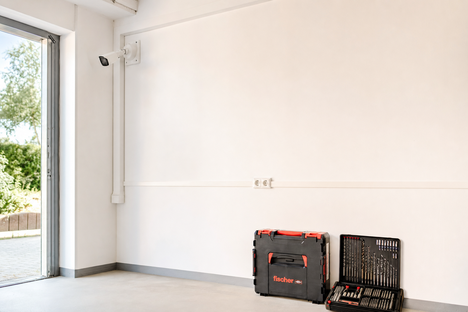 Fertige FT-Installation: dezente Kamera, sauber verlegte Kabel, aufgeräumter Arbeitsbereich